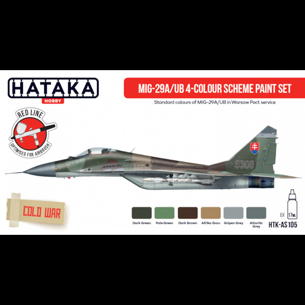 MiG29A/UB Fulcrum 4 colour paint set Vo.2 (6 colours) HTK-AS105