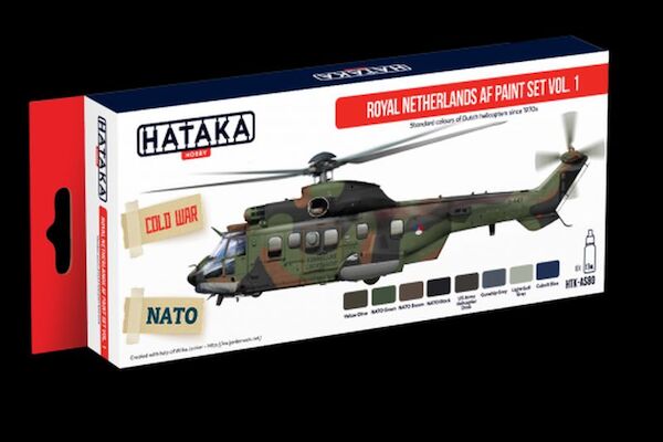 Royal Netherlands AF paint set vol. 1 (8 colours) Standard colours of Dutch Helicopters since the 1970's (RESTOCK) HTK-AS80