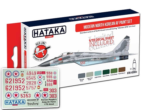 Modern North Korean AF paint set vol. 1 (6 colours) with 1/72 decalsheet included HTK-AS93D