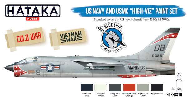 US Navy and Marine Corps 'Hi-Viz' paint set (6 colours) Optimised for Brushpainting ! HTK-BS18
