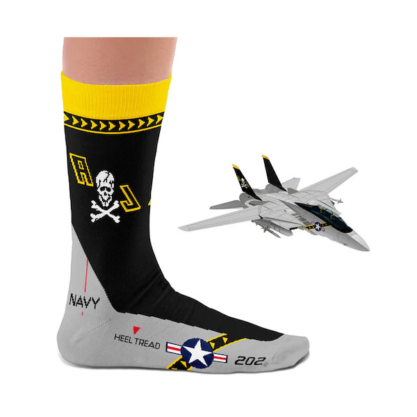 Pair of fighter jets socks: US Navy F-14 Tomcat Jolly Rogers  SOCK F14