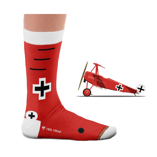 Pair of war machine socks: Red Baron Fokker Dr.1  SOCK RED BARON