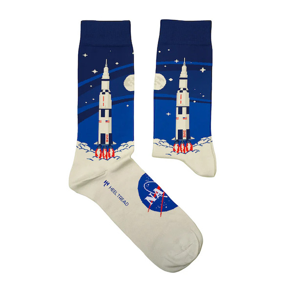 Pair of spacecraft socks: NASA Saturn V  SOCK SATURN