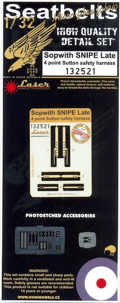 Sopwith Snipe (Late) Seatbelt set Laser cut (Wingnuts) HGW132521