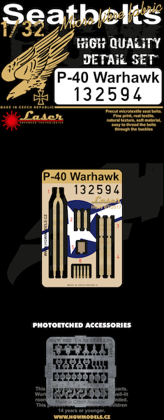 Curtiss P40 Warhawk Seatbelts and buckles (Hasegawa, Trumpeter)  HGW132594