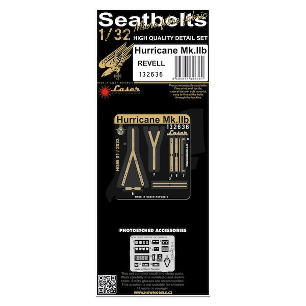 Hawker Hurricane MKIIb Seatbelts and Buckles. (Revell) HGW132636