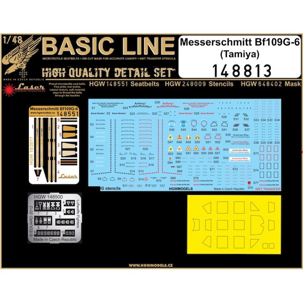 Messerschmitt BF109G-6 Basic line detail set (Tamiya) HGW148813