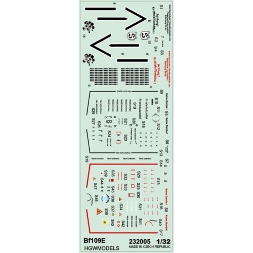 Wet Transfer stencils for Messerschmitt BF109E HGW232005