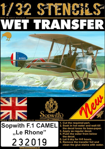 Wet Transfer stencils for Sopwith F1 Camel "Le Rhone" (Wingnut wings) HGW232019