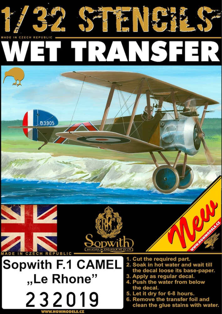HGW 1/32 scale Stencils - Wet Transfers for Sopwith F.1 Camel Le Rhone - 232019 HGW 1/32 scale Stencils - Wet Transfers for Sopwith F.1 Camel Le Rhone - 232019