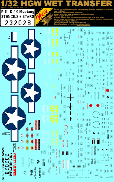 Wet Transfer stencils and Stars for P51D/K Mustang (Tamiya, Revell) HGW232028