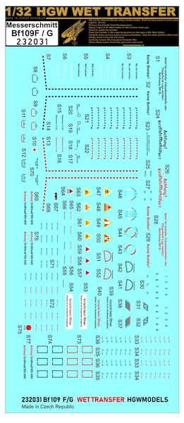Wet Transfer stencils for Bf109F/G (Hasegawa, Revell) HGW232031