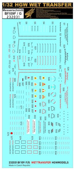 Wet Transfer stencils for Bf109F/G (Hasegawa, Revell)  HGW232031