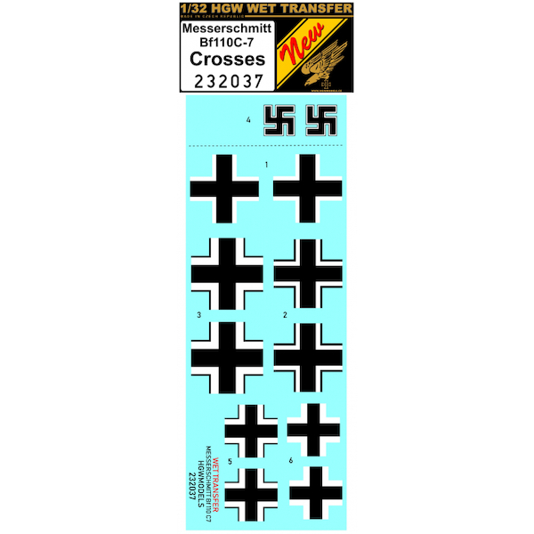 Wet Transfer Crosses for Messerschmitt BF110C-7 (Revell, Dragon) HGW232037