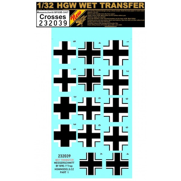 Wet Transfer Crosses for Messerschmitt BF109E-3/4/7 (HGW, Dragon)  HGW232039