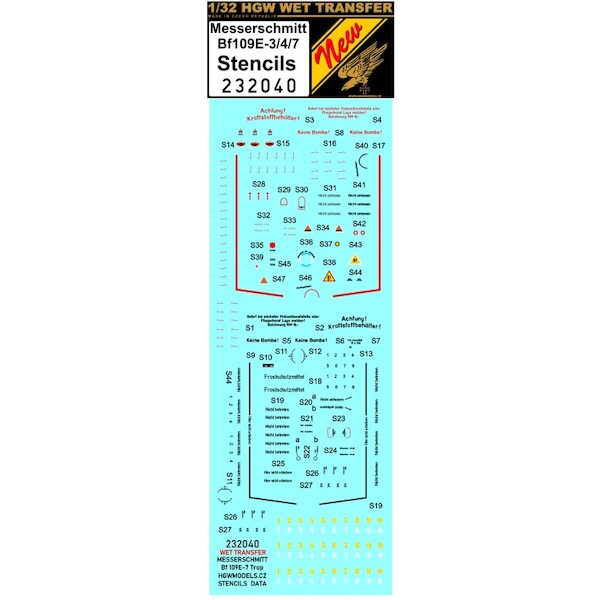 Wet Transfer stencils for Messerschmitt BF109E-3/4/7 (HGW, Dragon) HGW232040