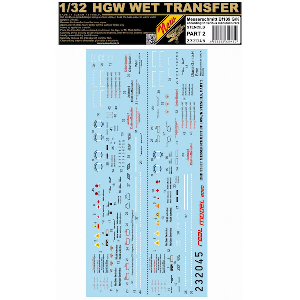 Wet Transfer stencils for Messerschmitt BF109G/K (Various) Part 2 HGW232045