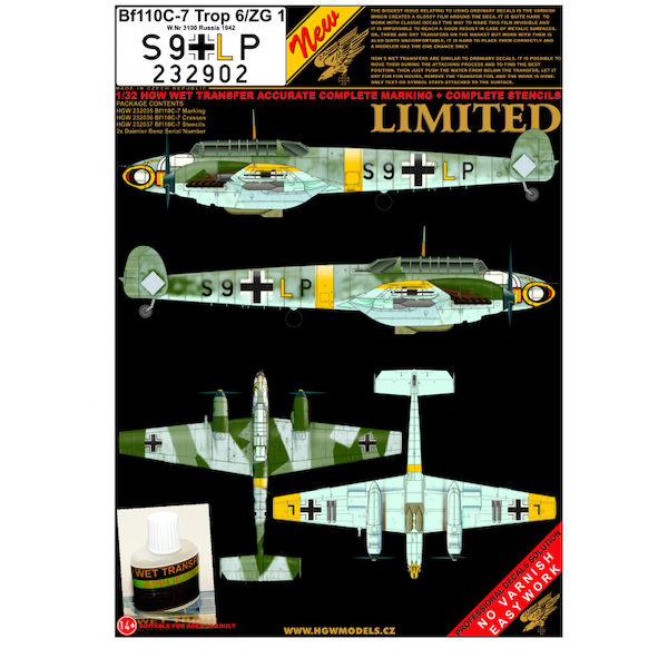 Wet Transfer for Messerschmitt BF110C-7 (Revell, Dragon) HGW232902