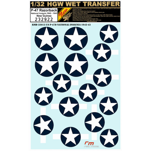 Wet Transfers P47D Thunderbolt Razorback National Insignia New Guinea 1942-1943 HGW232922