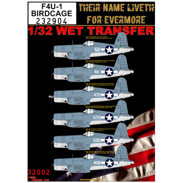 Wet Transfers F4U-1 Corsair "Birdcage", Including Stencil data HGW233904