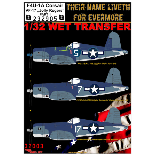 Wet Transfers F4U-1a Corsair "VF17 'Jolly Rogers'" Part 1, Including Stencil data HGW233905