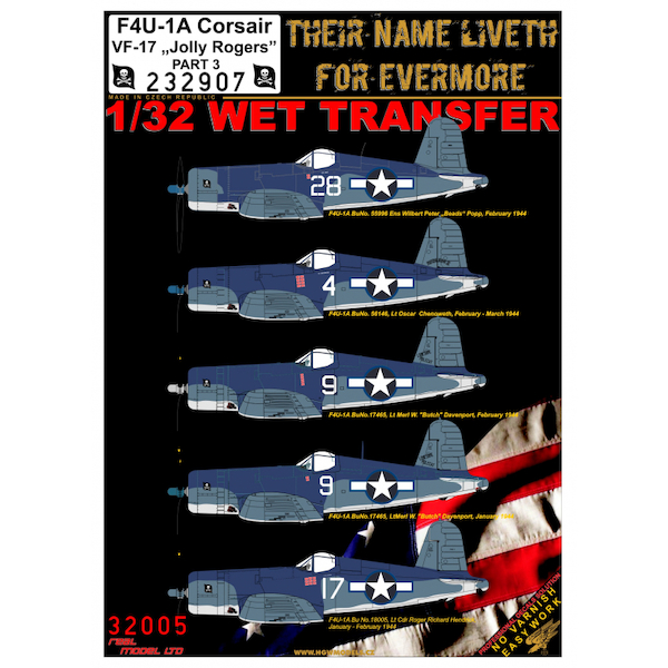Wet Transfers F4U-1a Corsair "VF17 'Jolly Rogers'" Part 3, Including Stencil data HGW233907