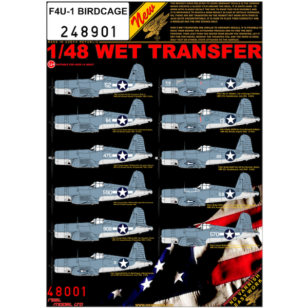 Wet Transfers F4U-1 Corsair "Birdcage" including Stencils HGW244901