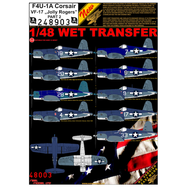 Wet Transfers F4U-1a Corsair "VF17 Jolly Rogers" part 2 including Stencils  HGW244903