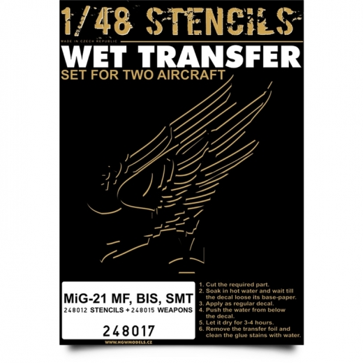 Wet Transfer stencils for MiG21MF, Bis, SMT (CZ) (for 2 aircraft)  HGW248017