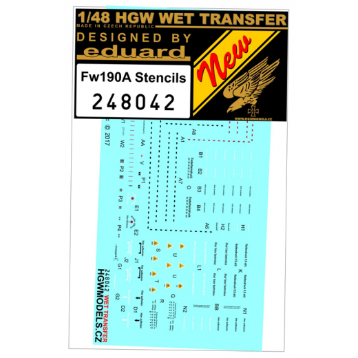 Wet Transfer Decal  stencils for Focke Wulf FW190A (Early versions) (Eduard)  HGW248042