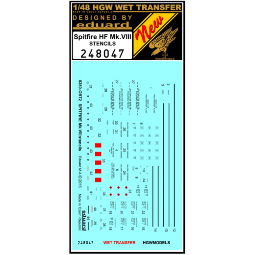 Wet Transfer Decal  stencils for Spitfire HF MKVIII (Eduard)  HGW248047