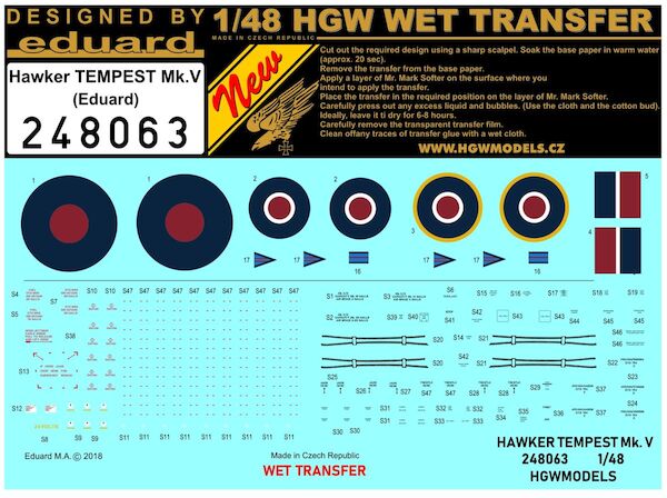 Wet Transfer Decal  Stencils and nationality markings for Tempest MKV (Eduard)  HGW248063