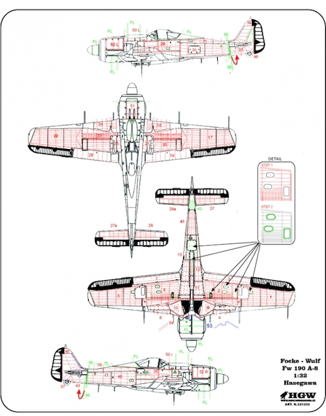 Riveting set plus Control Surface Fabric Covering for Focke Wulf FW190A-8 (Revell/Hasegawa) HGW321003