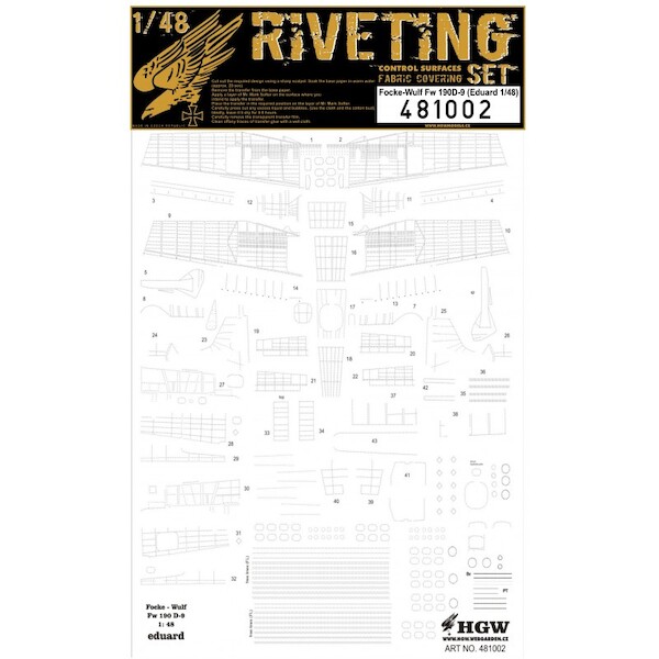 Riveting set plus Control Surface Fabric Covering for Focke Wulf FW190D-9 (Eduard)  HGW481002