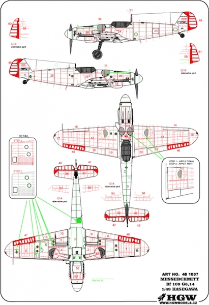 Riveting set plus Control Surface Fabric Covering for Messerschmitt BF109G-6 (Hasegawa)  HGW481007