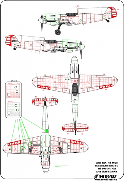 Riveting set plus Control Surface Fabric Covering for Messerschmitt BF109F/G-2/4 (Hasegawa)  HGW481008