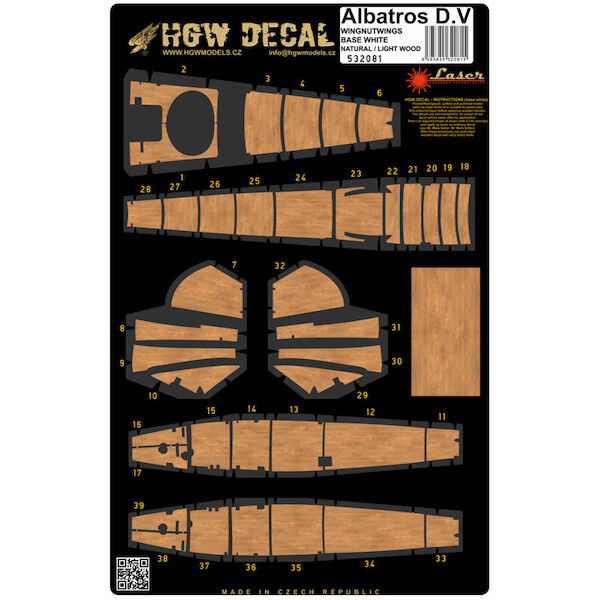Albatros D.V Wood panels for Wingnut wings - Base white with Yellow /Light Wood HGW532082