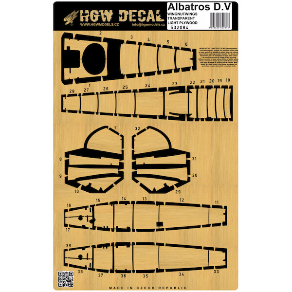 Albatros D.V Wood panels for Wingnut wings  - Base Transparent with Yellow /Light Wood  HGW532084