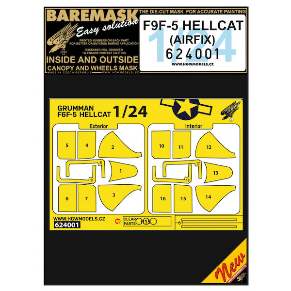 Grumman F6F-5 Hellcat Canopy masking set (Airfix)  HGW624001