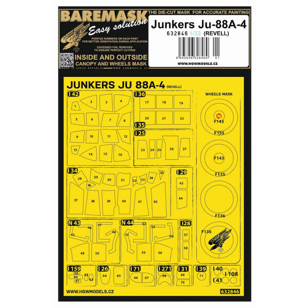Junkers Ju88A-4 Canopy and Wheel masks (Revell)  HGW632846