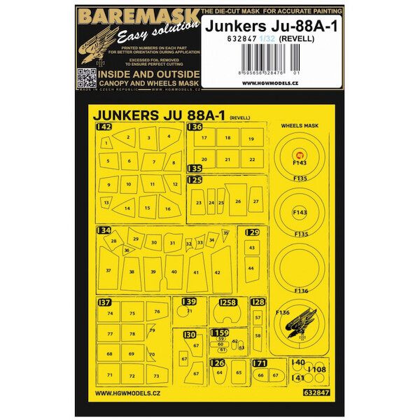 Junkers Ju88A-1 Canopy and Wheel masks (Revell) HGW632847