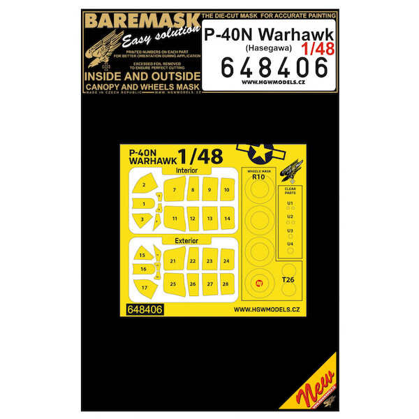 Curtiss P40N Warhawk canopy and wheel Mask (Hasegawa)  HGW648406