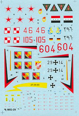 MiG29 Fulcrum A (Iraq AF,NVA,Luftwaffe,USSR.) HI-DECAL LINE 5