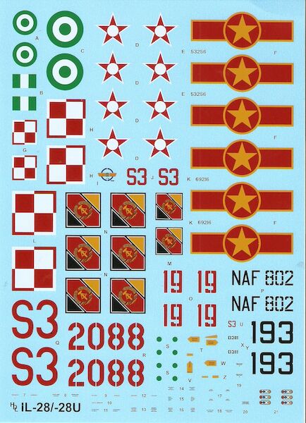 Ilyushin Il28B/RT/U Beagle/Mascot (Nigeria AF,Vietnam AF, NVA, Polish Navy, Hungarian AF) HI-DECAL LINE43