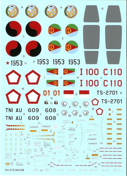 Suchoi Su27S/SK/UB Flanker B/C (Indonesia, Angola, Ethiopia, Eritrea) REISSUE!  HI-DECAL LINE50