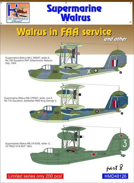 Supermarine Walrus MK 1  part 8:  Walrus in FAA Service and other  HMD48126