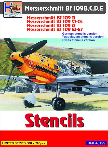 Messerschmitt Bf 109B/C/D/E Stencils (incl. Yugoslav+Swiss variant) for 6 planes  HMD48129