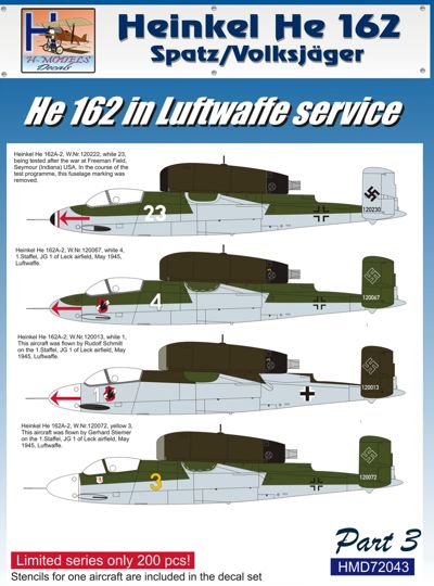 Heinkel He162 Spatz/Volksjager in Luftwaffe Service  HMD72043