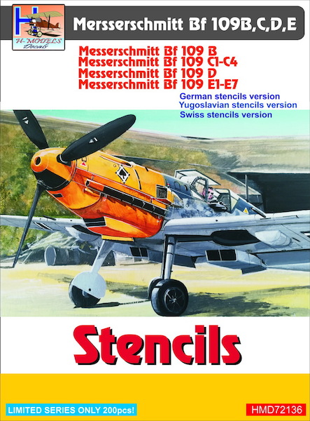 Messerschmitt Bf 109B/C/D/E Stencils (incl. Yugoslav+Swiss variant) for 6 planes HMD72136