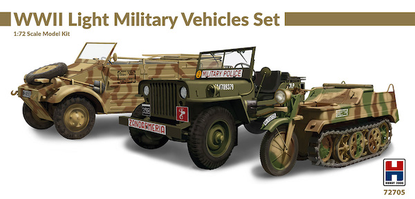 WWII Light Miltary Vehicle set (Jeep, Kubelwagen, Kettenkraftrad)  72705